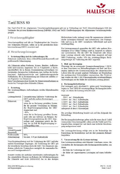 Hallesche BISS80: Tarifdetails als PDF